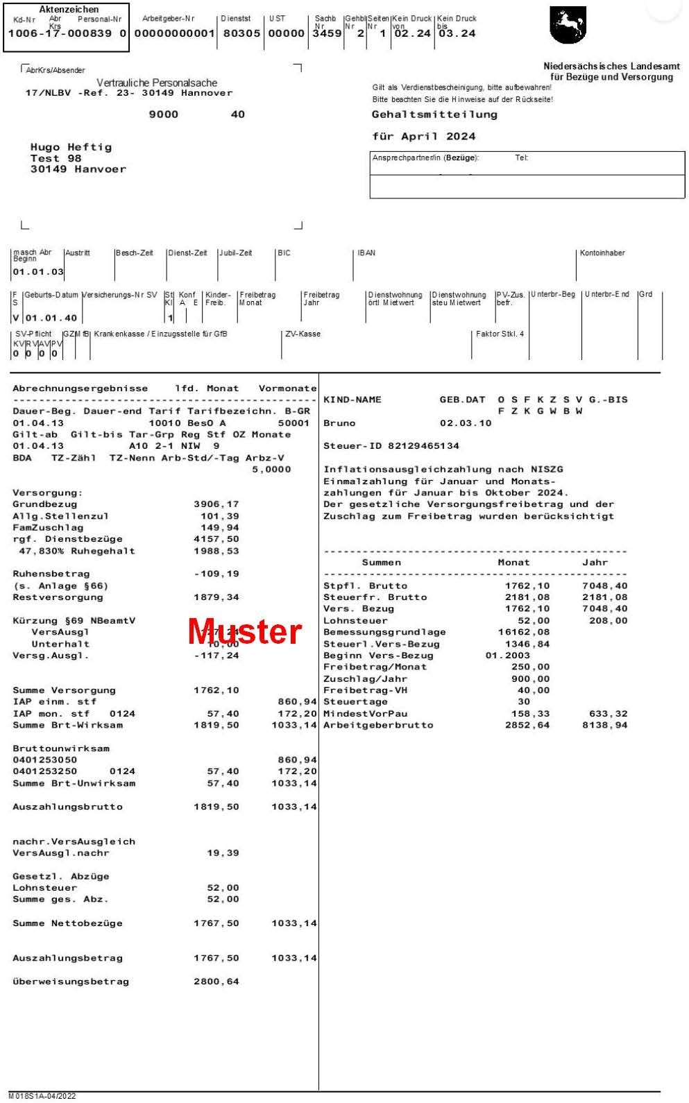 Gehaltsmitteilung Versorgung