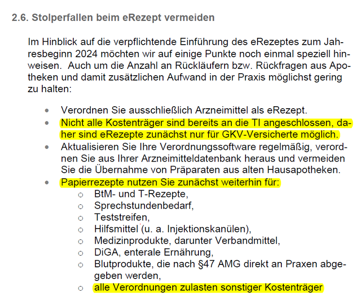 Ausschnitt aus dem KVN Rundschreiben, Dezember 2023